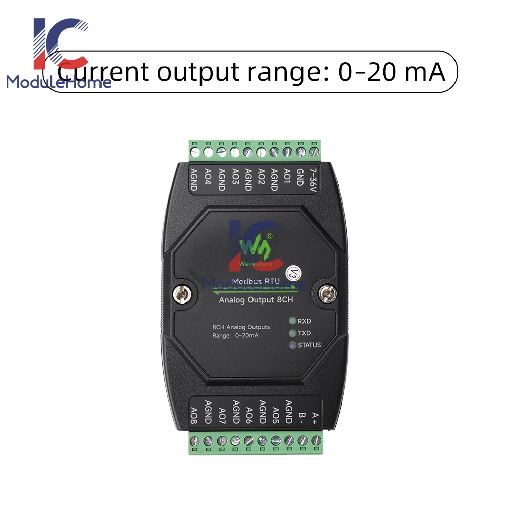 Industrial 8-CH Analog Output Module 12-bit DA Conversion Modbus RTU Protocol