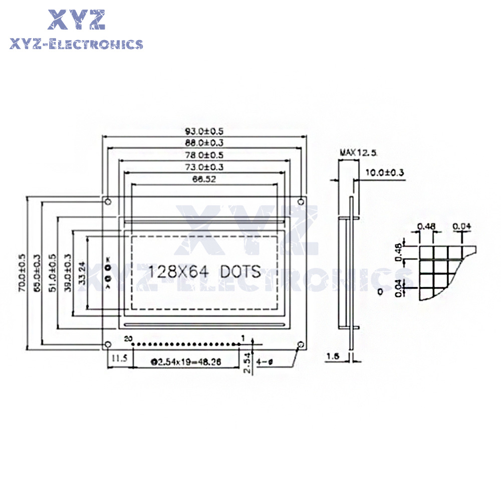 5V 12864 LCD Display Module 128x64 Dots Graphic Matrix Yellow