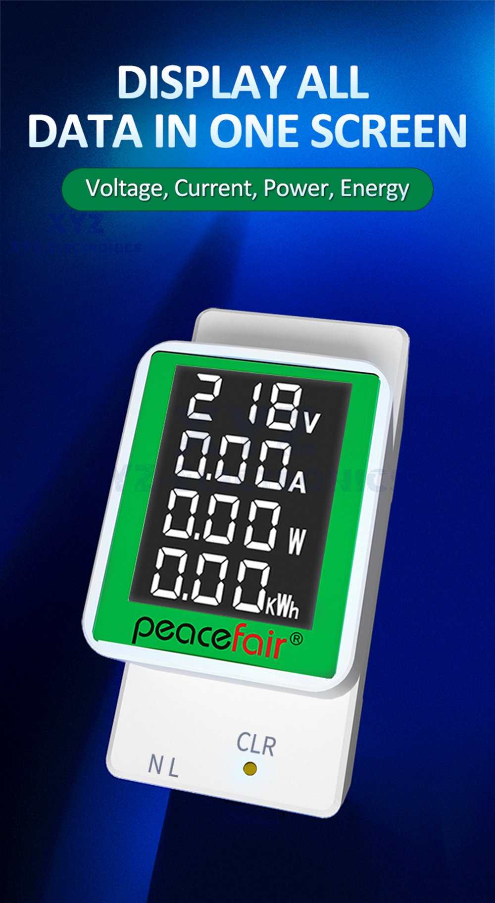 Produktbild von PZEM-008 DIGITALER STROMZÄHLER – 50–300V / 100A DIN-SCHIENE MIT KWH-MESSUNG