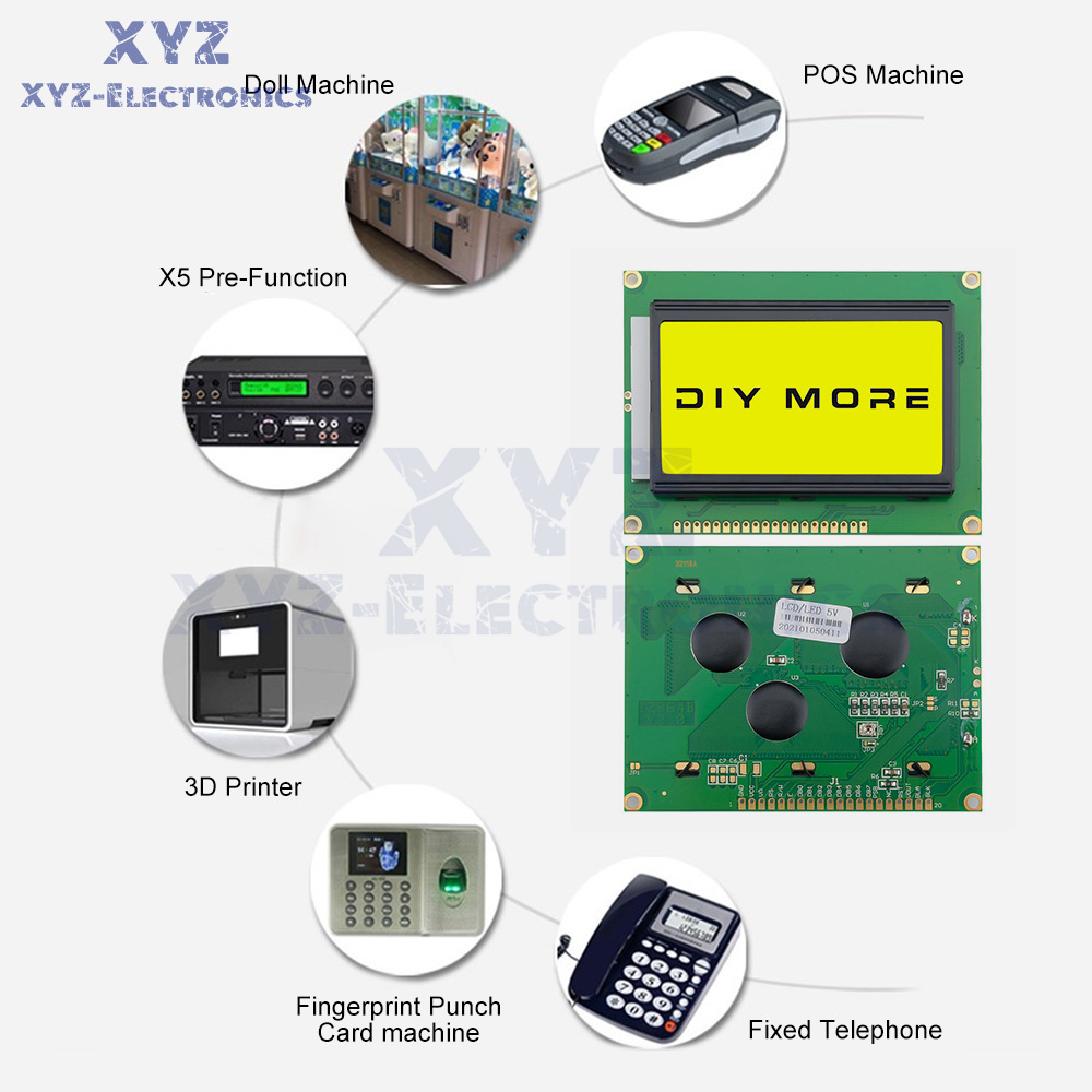 5V 12864 LCD Display Module 128x64 Dots Graphic Matrix Yellow