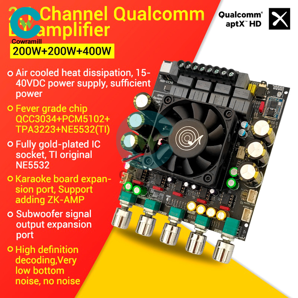 ZK-APTX2 Qualcomm Bluetooth Amplifier Board 2.1CH 2*200W+400W