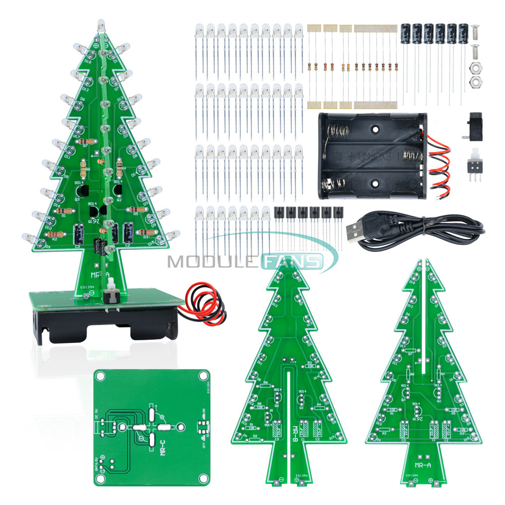 3D Xmas Tree DIY Kits 7 Color Light Flash LED Circuit Christmas Trees led S90