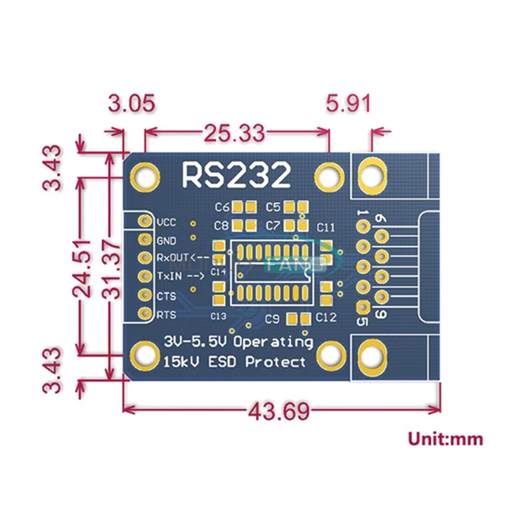 Modulo Convertitore RS232 A TTL UART Con Protezione ESD E Chip SP3232 – 6 Pin