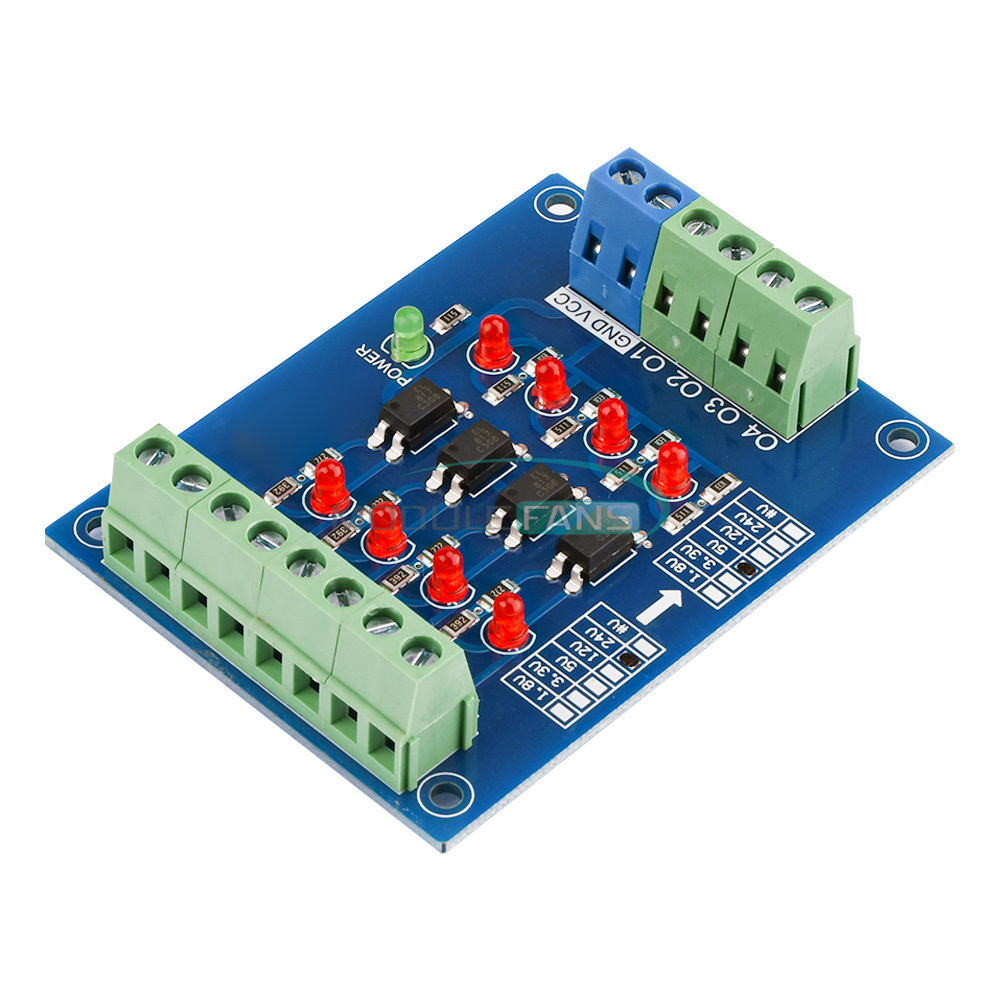 Carte Isolation Optocoupleur 4 Canaux 3.3V à 24V - Convertisseur Niveau Signal PLC