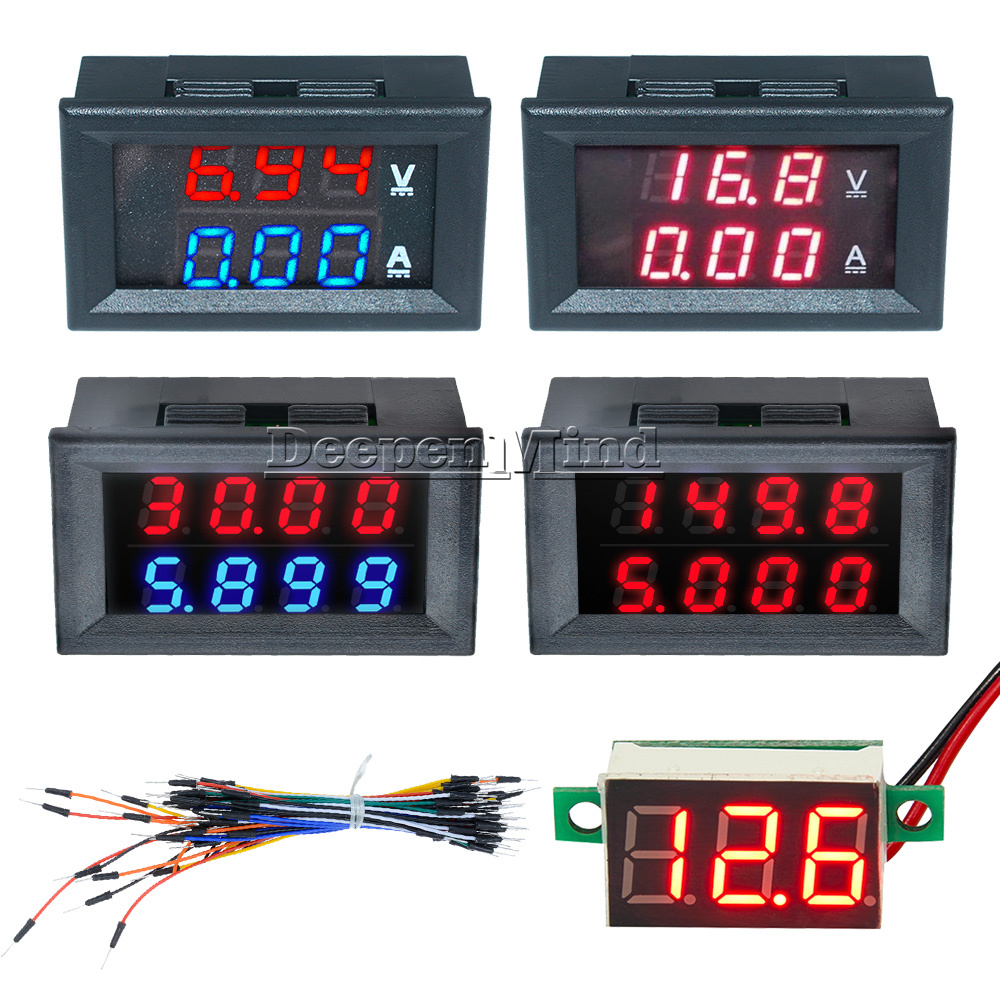 Dc 0 0v 100v 10a 3bit 4bit Voltmeter Ammeter Red Red Red Blue Led Amp Wires Ebay