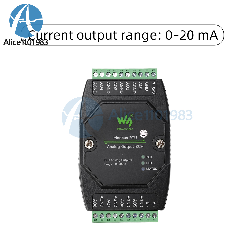 Industrial 8-CH Analog Output Module 12-bit DA Conversion Modbus RTU Protocol