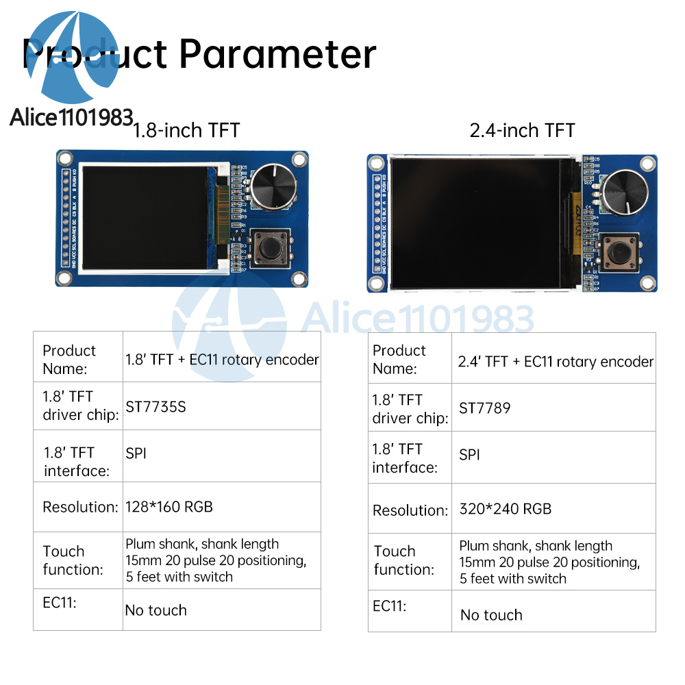 1.8/2.4inch LCD TFT Screen Display Module with EC11 Rotary Encoder