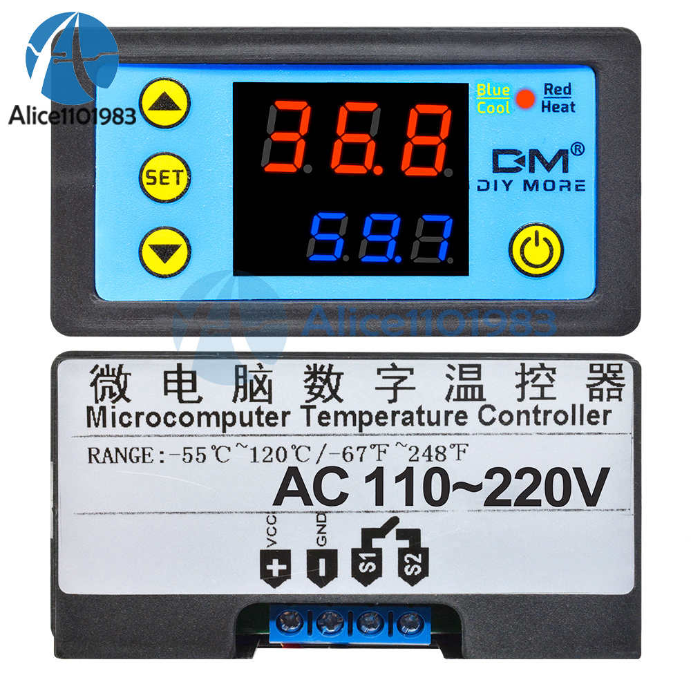 AC 220V Digital Micro-Computer Thermostat Controller Switch Dual Display LED