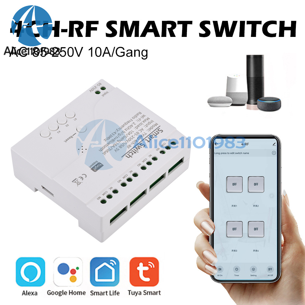 4-Channel WiFi Smart Relay Switch Module – Works With Tuya, Alexa, Google Home – AC 85-250V