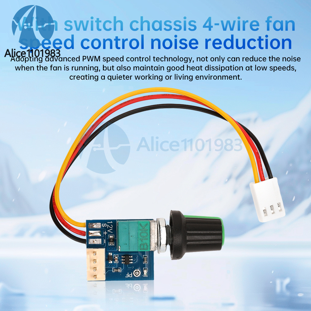 RUIZHI 4 Pin PWM Ventilatorbesturing 12V voeding, PWM regelaar ventilator snelheidsregelmodule, 100–240 V AC naar 3–12 V DC, 24 W, instelbare adapter met splitterkabel, DC-stekker naar 2 x 3/4-Pin