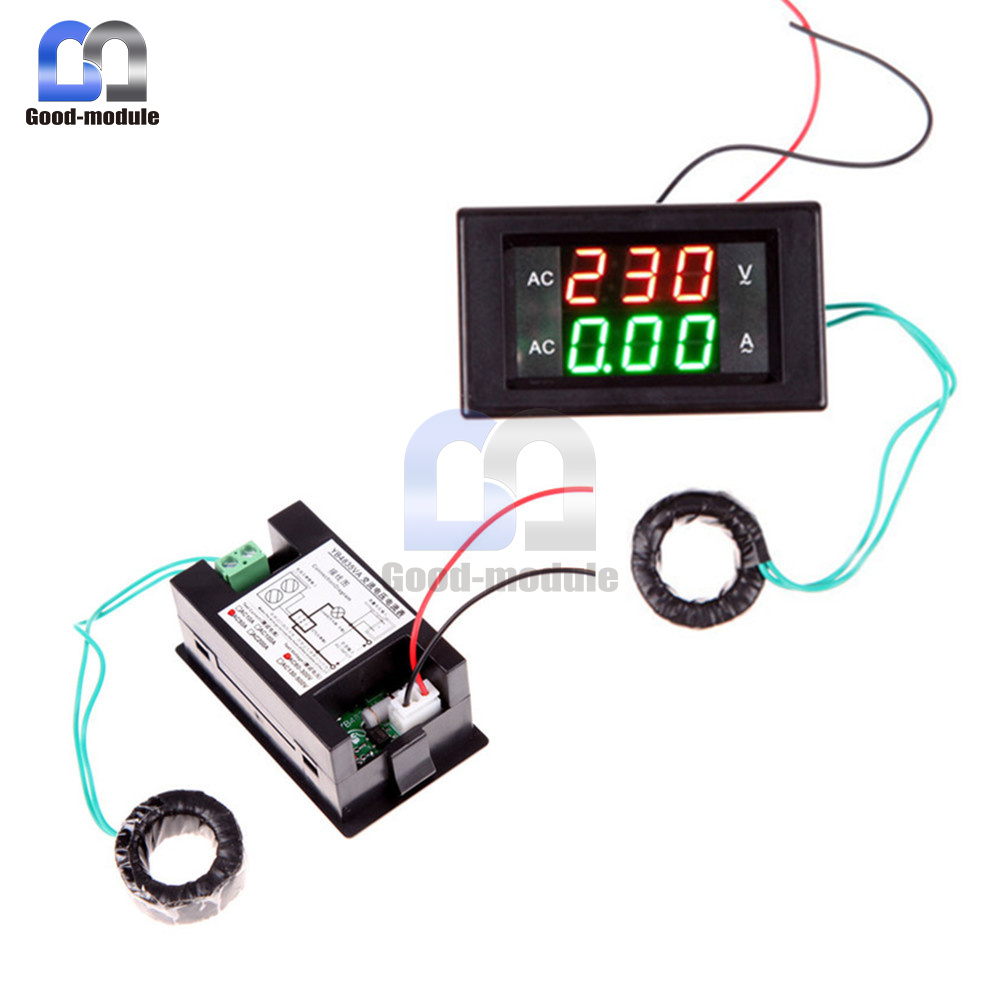 Black Digital Ammeter Voltmeter LCD Panel Amp Volt Meter Gauge AC 100A 80-300V