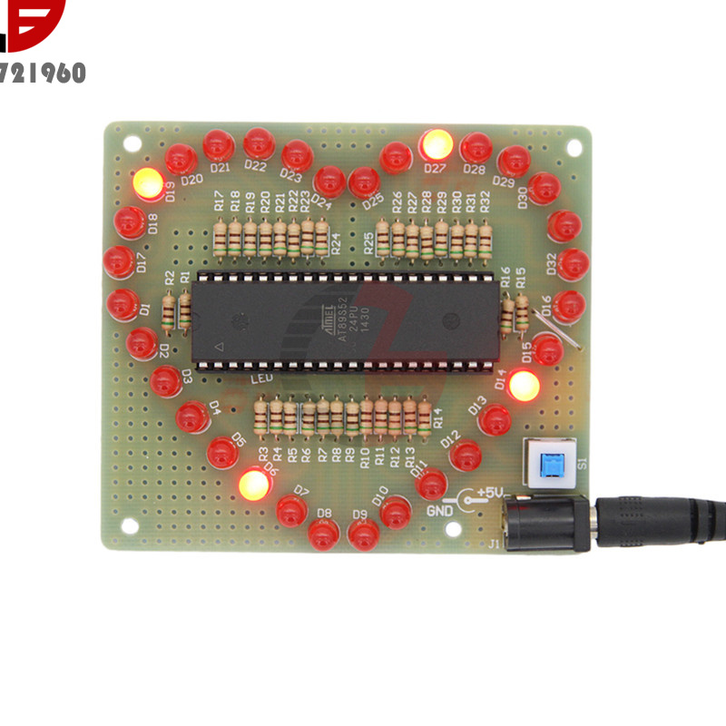 Love Heart Shaped LED PCB Board DIY Kit Red Light Electronic Flashing