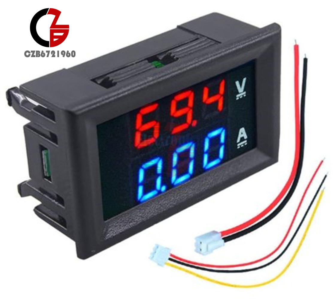 Dc V A Voltmeter Ammeter Blue Red Led Dual Digital Volt