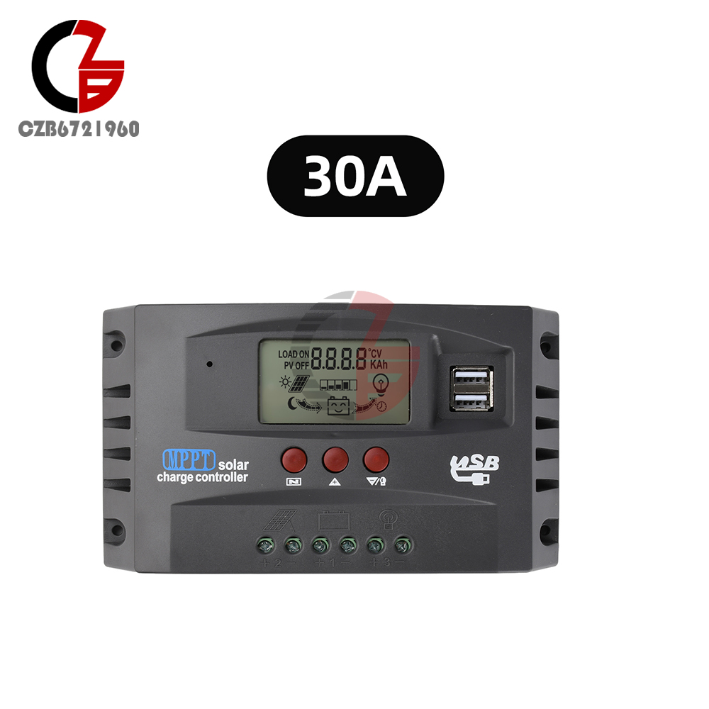 12V/24V MPPT Solar Controller LCD Solar Charge Controller Dual USB 30A 60A 100A