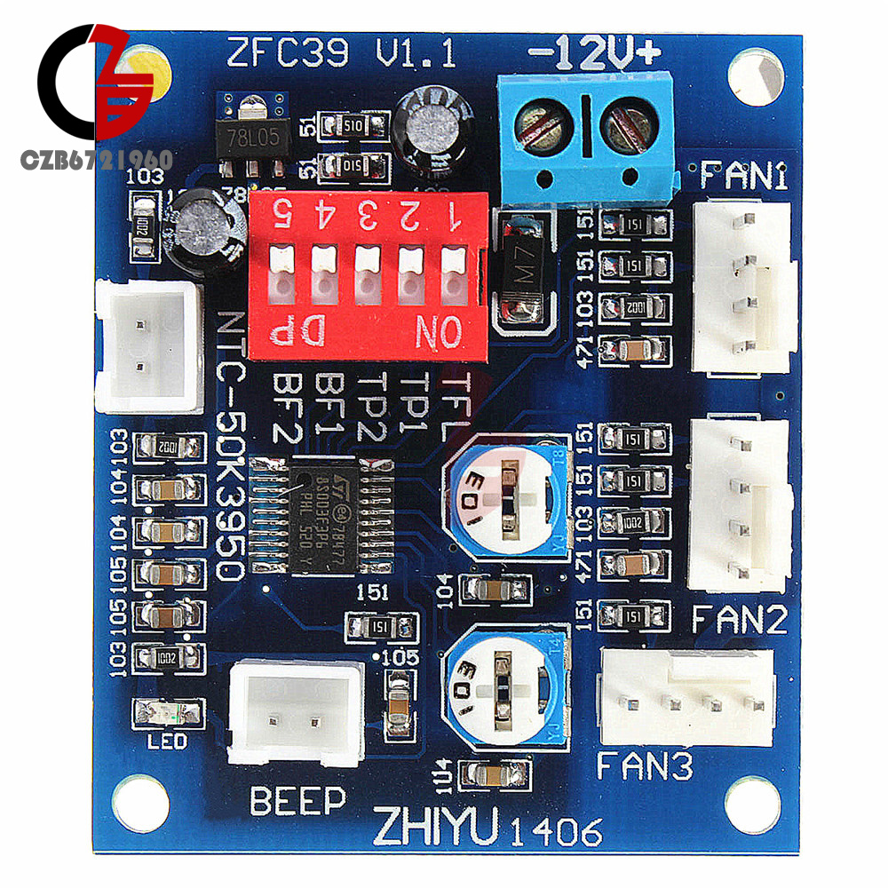 12V Temperature Regulator PWM Fan Speed Controller High Temp Alarm + 5V