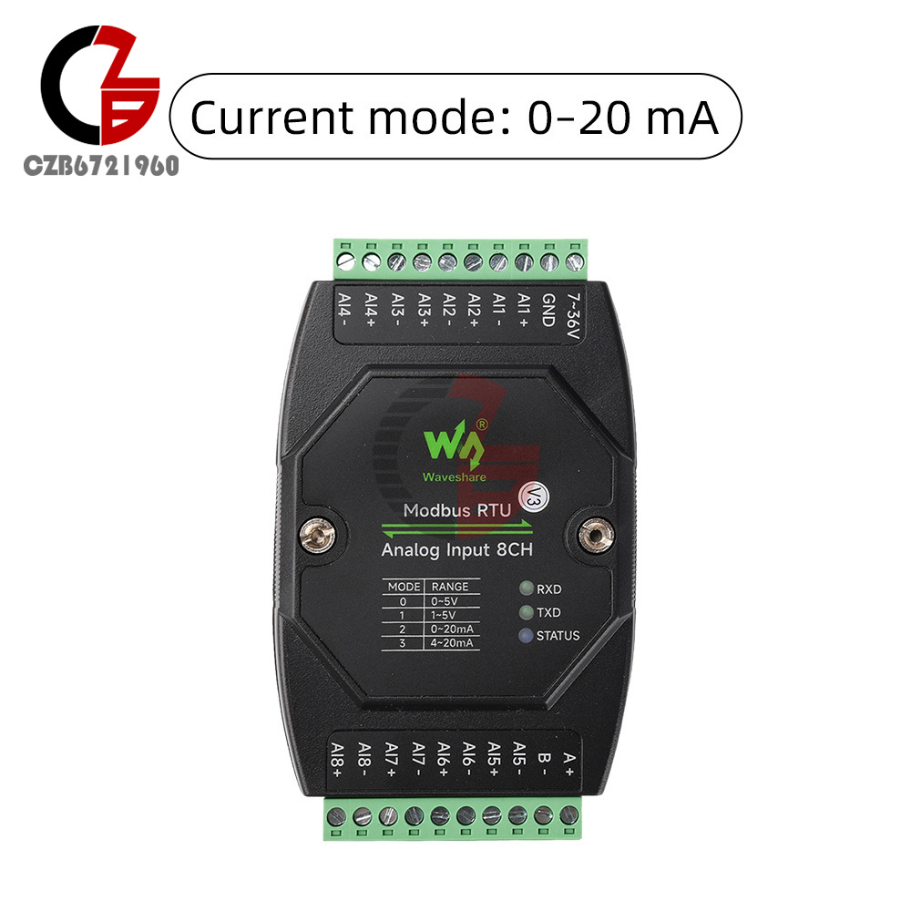 Industrial 8CH Analog Acquisition Module DINRail 12Bit RS485 Modbus RTU Protocol