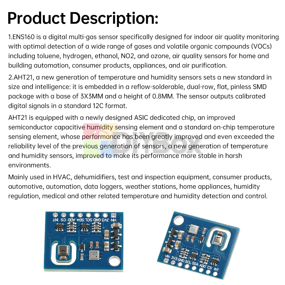 ENS160 + AHT21 Air Quality Sensor Module – Measures CO2, TVOC, Temperature & Humidity