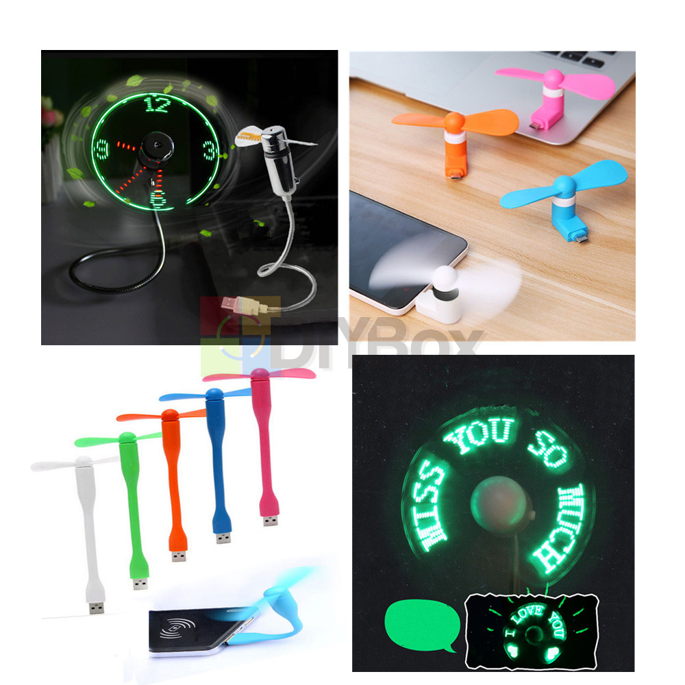 Portable Micro//Mini LED USB Cooling clock fan Flash real time display Android