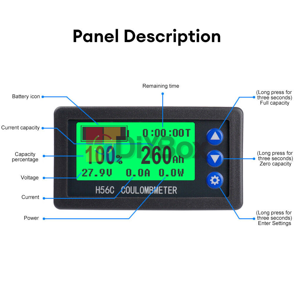 Compteur De Batterie DC 9-100V 400A - Voltmètre Ampèremètre Hall Coulomb, Neuf