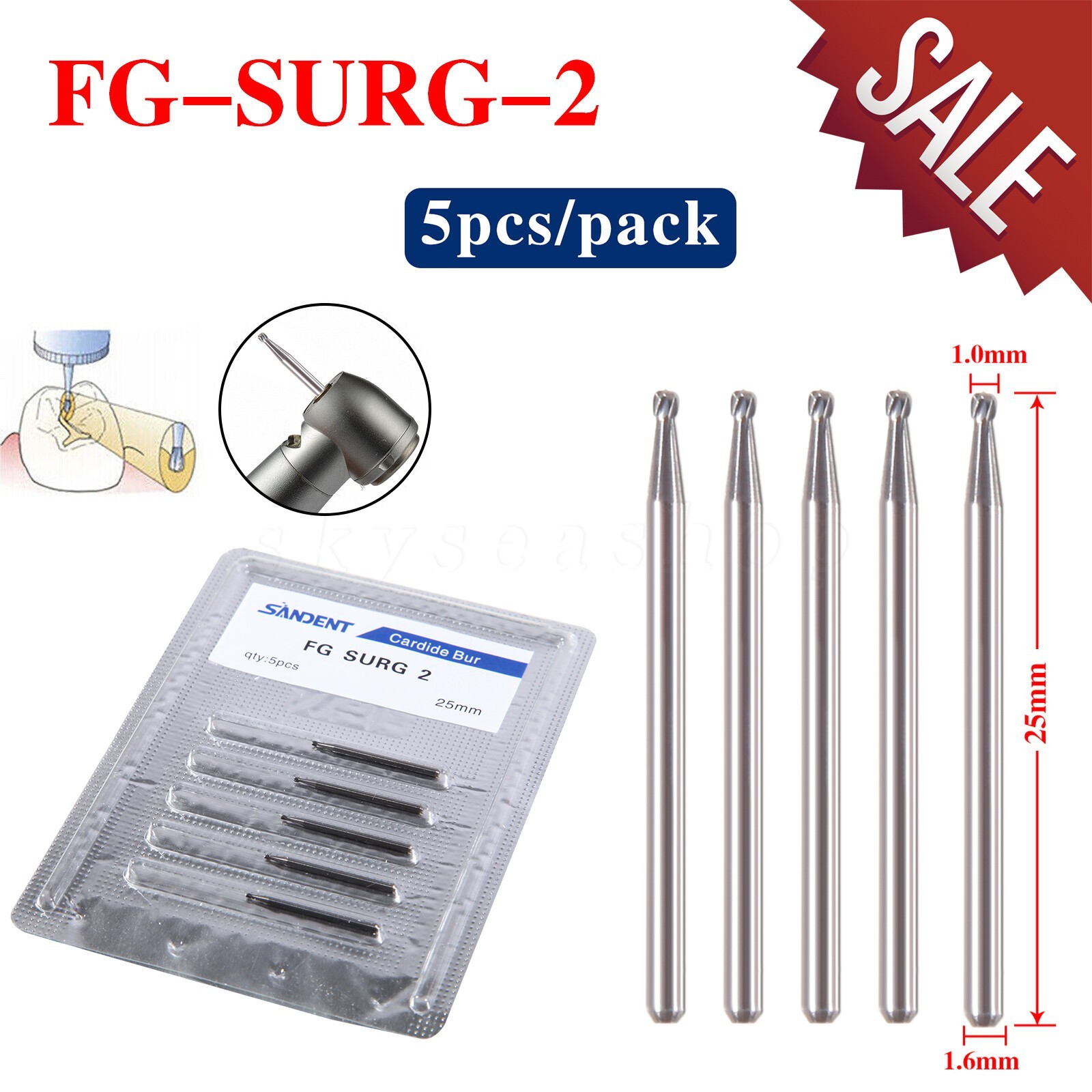 Dental Surgical Carbide Burs Shank High Speed Tungsten Carbide FG SURG 25mm