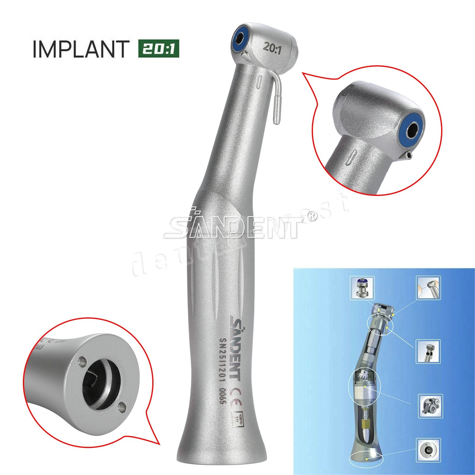 Dental Implant Handpiece 20:1 (LED) Contra Angle Fit NSK Implant Motor