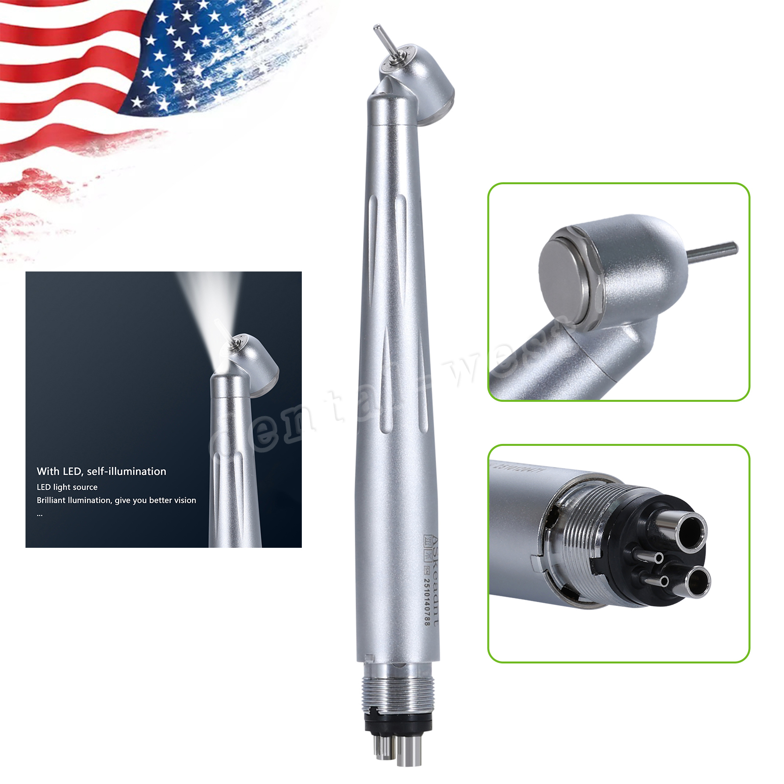 Dental 45 Degree (LED) High Speed Handpiece (Self-Power) Oral Surgery Turbine 4H