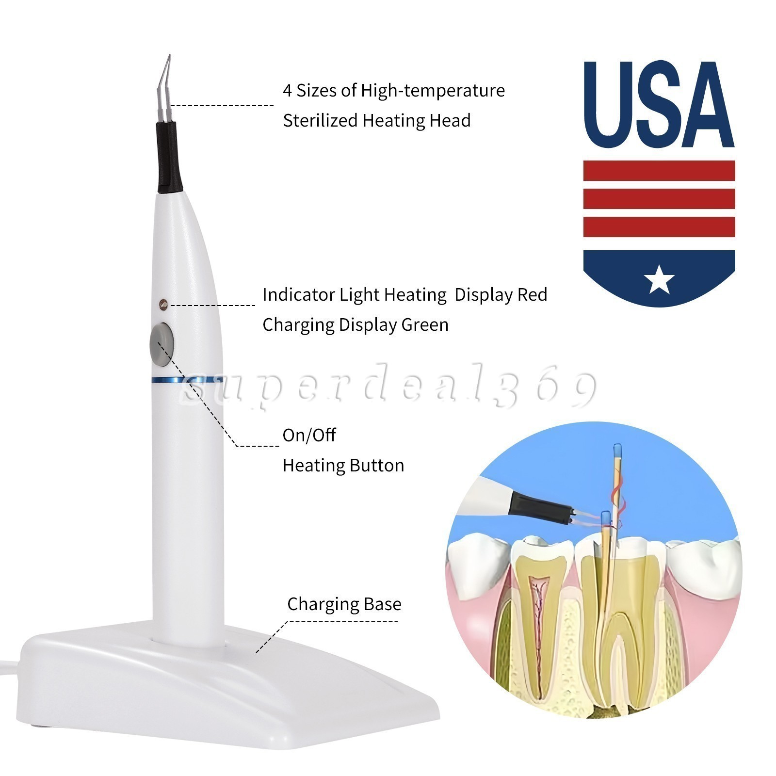 Dental Wireless Obturation System Endo Heated Pen/Gutta Percha Cutter with Tips