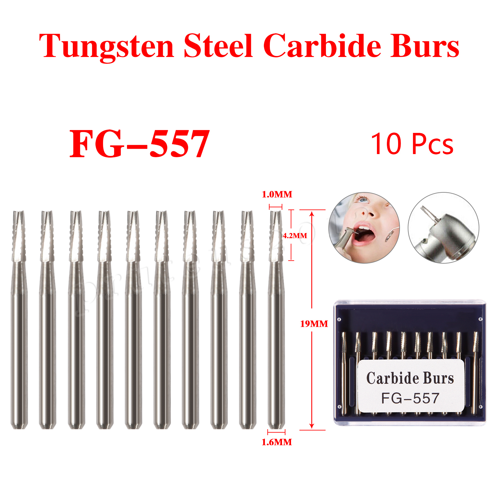 Dental Carbide Burs FG557 Friction Grip Straight Fissure Tungsten Carbides