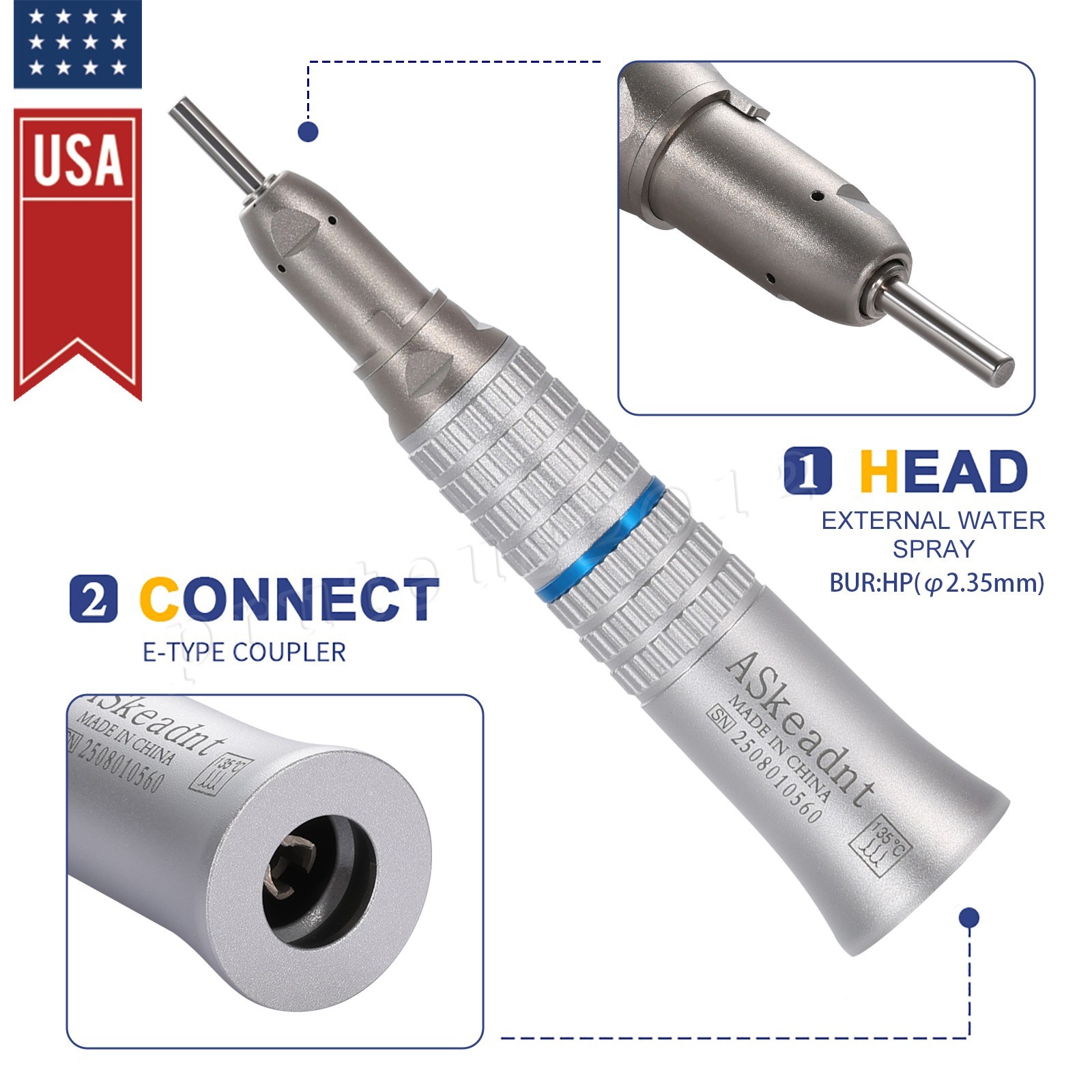NSK Style Dental Straight Nose /Air Motor Low Slow Speed Handpiece E-type 4HOLES
