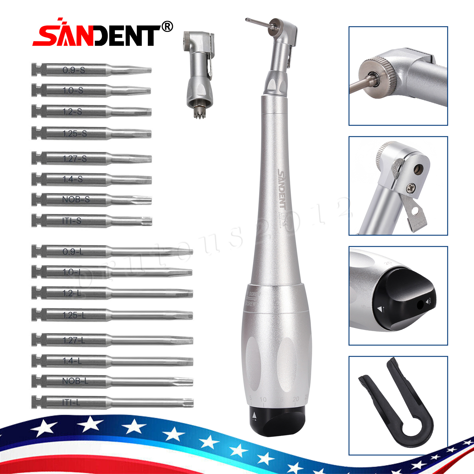 Dental Torque Wrench Universal Implant Kit Wrench Contra Angle &16 Drivers