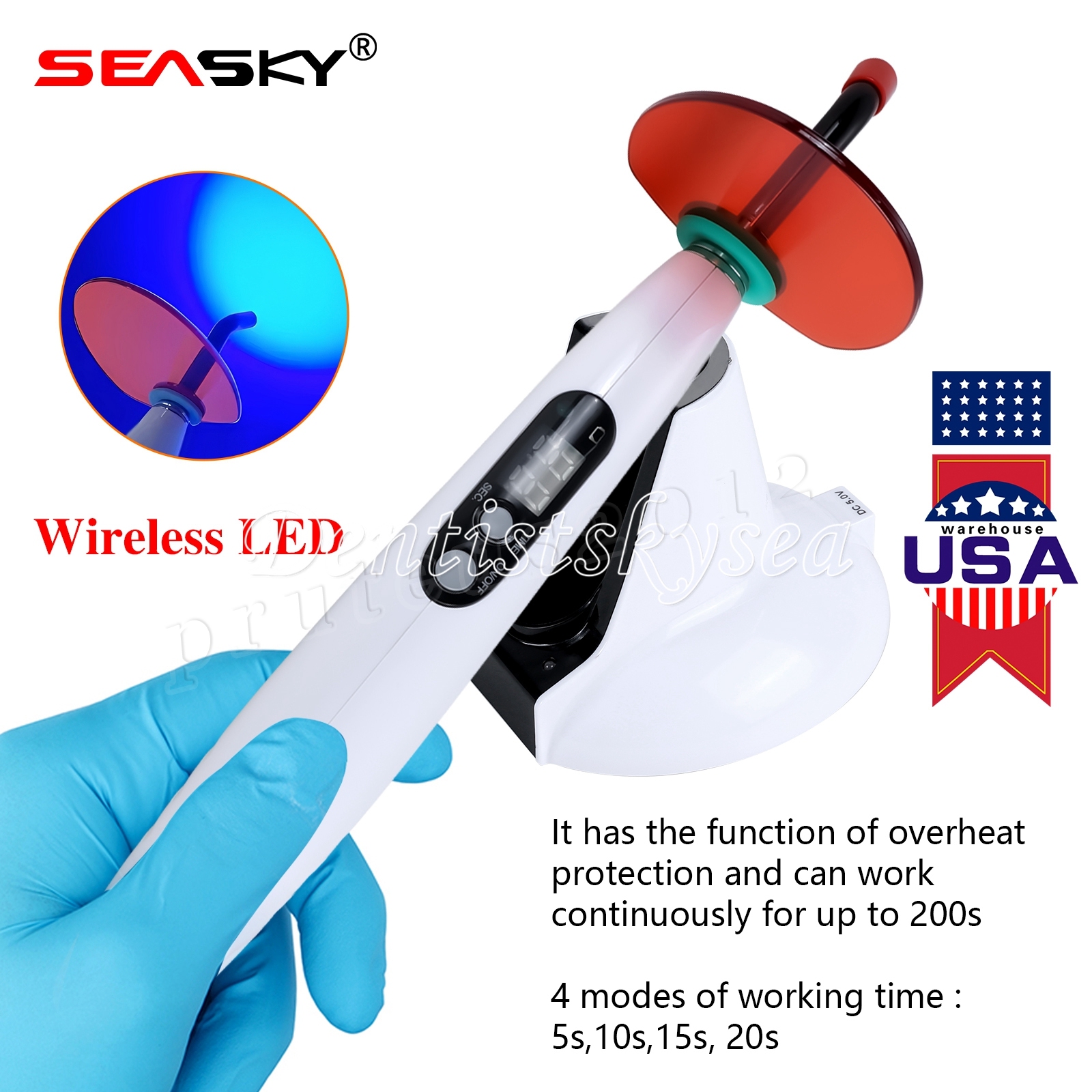 Dental Wireless Cordless LED Curing Light Resin Cure Lamp USA CE
