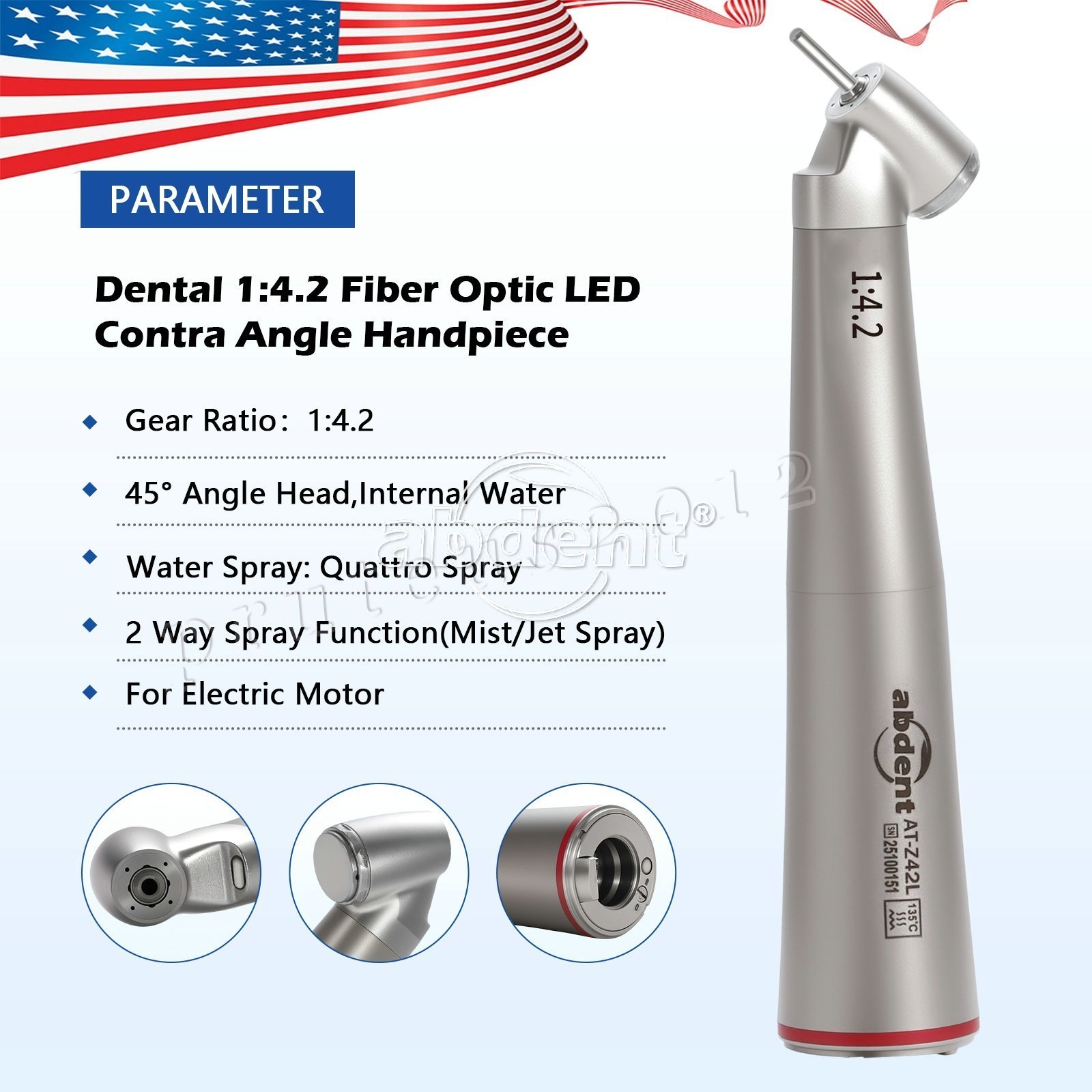 NSK Style Dental 1:4.2 45° Surgical Fiber OpticElectric Handpiece Contra Angle