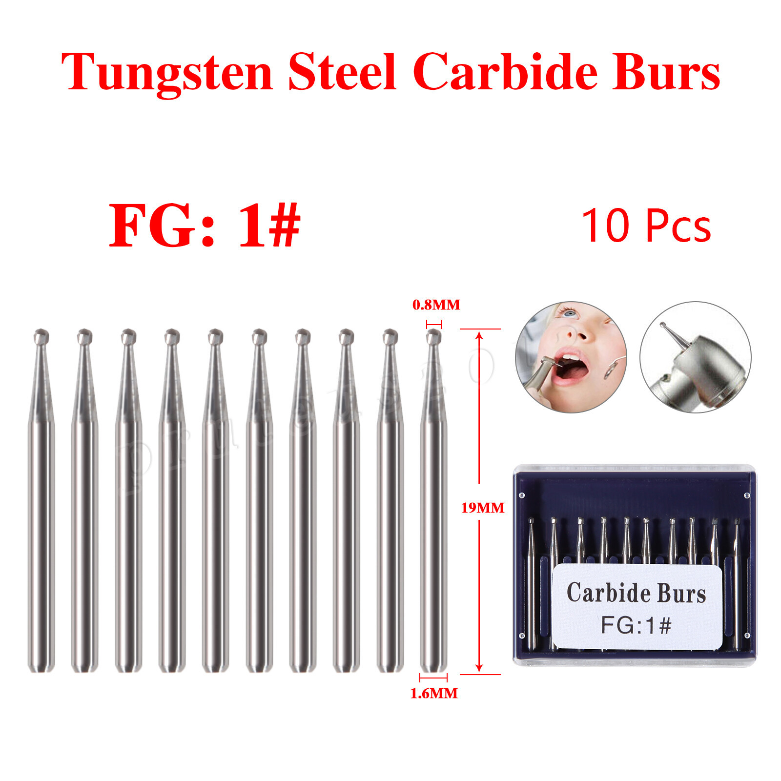 Dental Operative Carbide Burs Round Friction Grip FG 1 -5 High Speed 19mm
