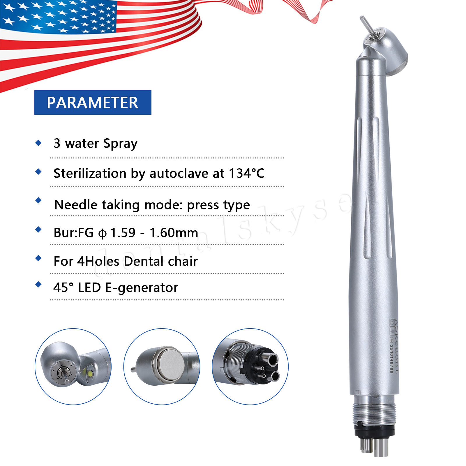 NSK Ti-Max X450 M4 Surgical 45° LED Speed Handpiece Dental Single Water Jet 18W