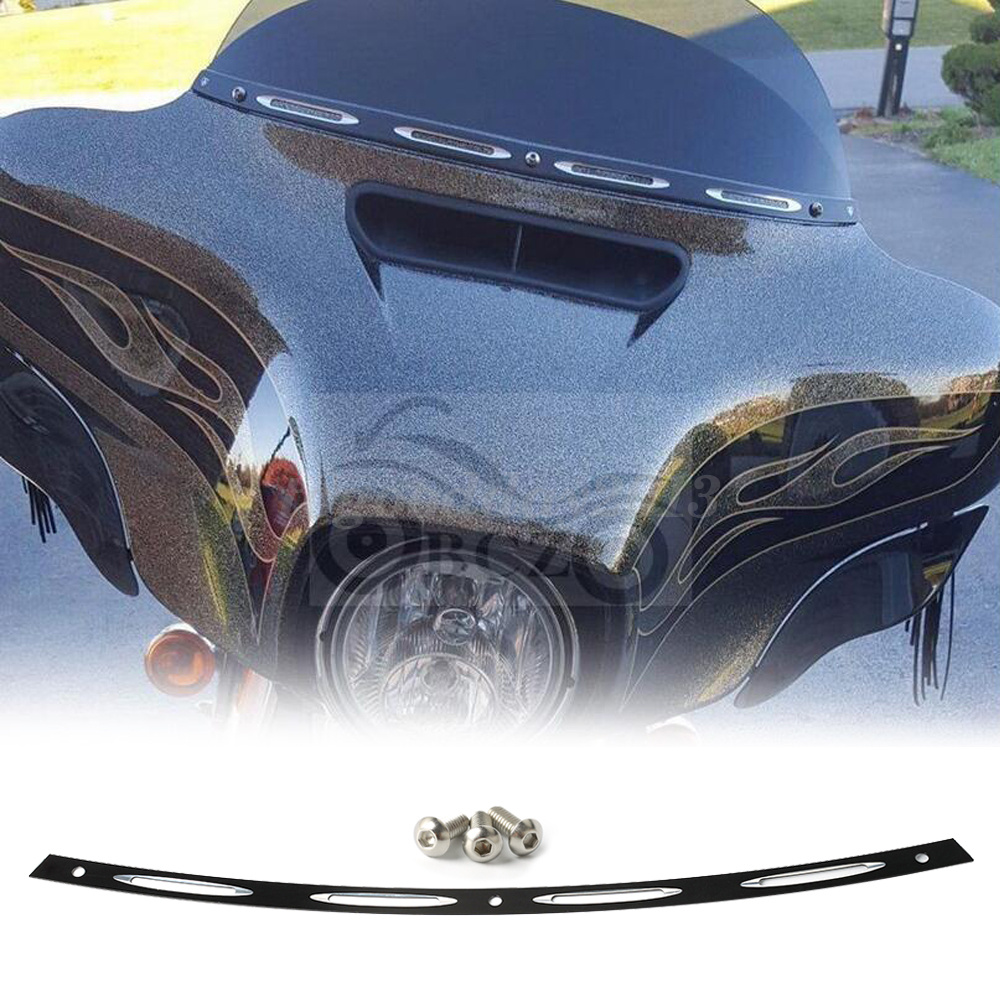 US Black + Chrome Fairing Windshield Trim For Harley Touring FLHT FLHX