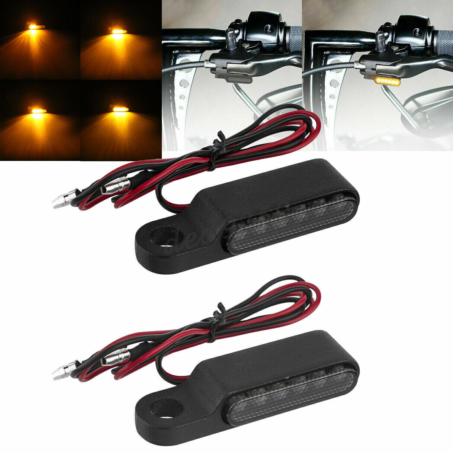 Paar E24-Geprüft LED Motorrad Mini Lenker Blinker mit Lauflicht Schwarz  Getönt