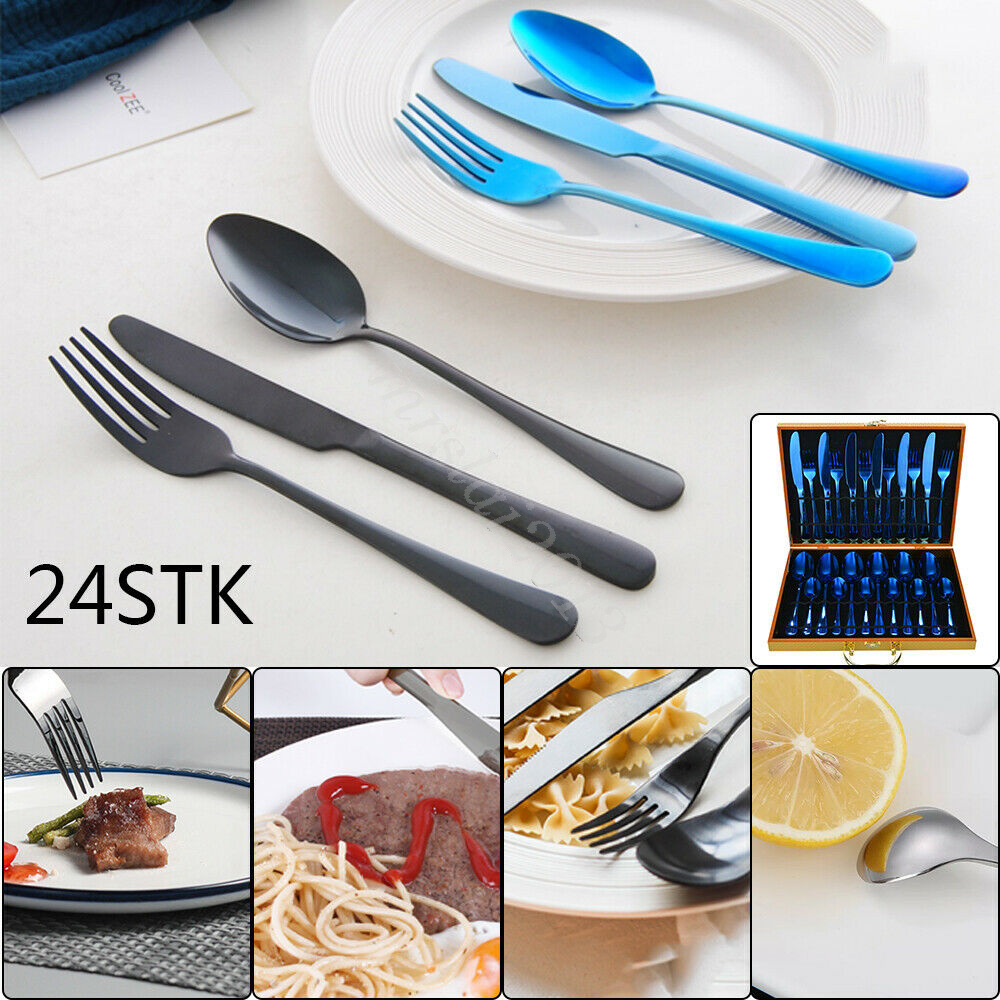 24 pcs cutlery set stainless steel cutlery in wooden box knife fork spoon sets - Picture 29 of 38