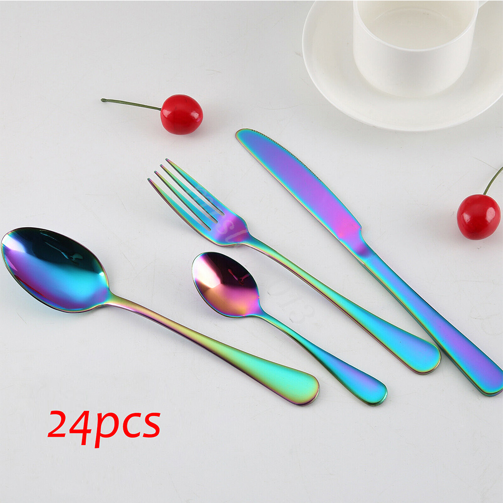 24 pcs cutlery set stainless steel cutlery in wooden box knife fork spoon sets - Picture 22 of 38