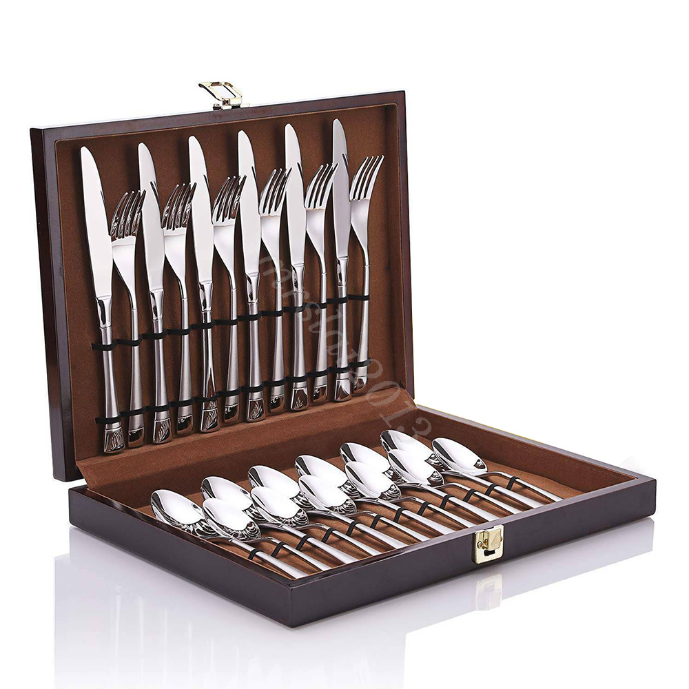 24 pcs cutlery set stainless steel cutlery in wooden box knife fork spoon sets - Picture 20 of 38