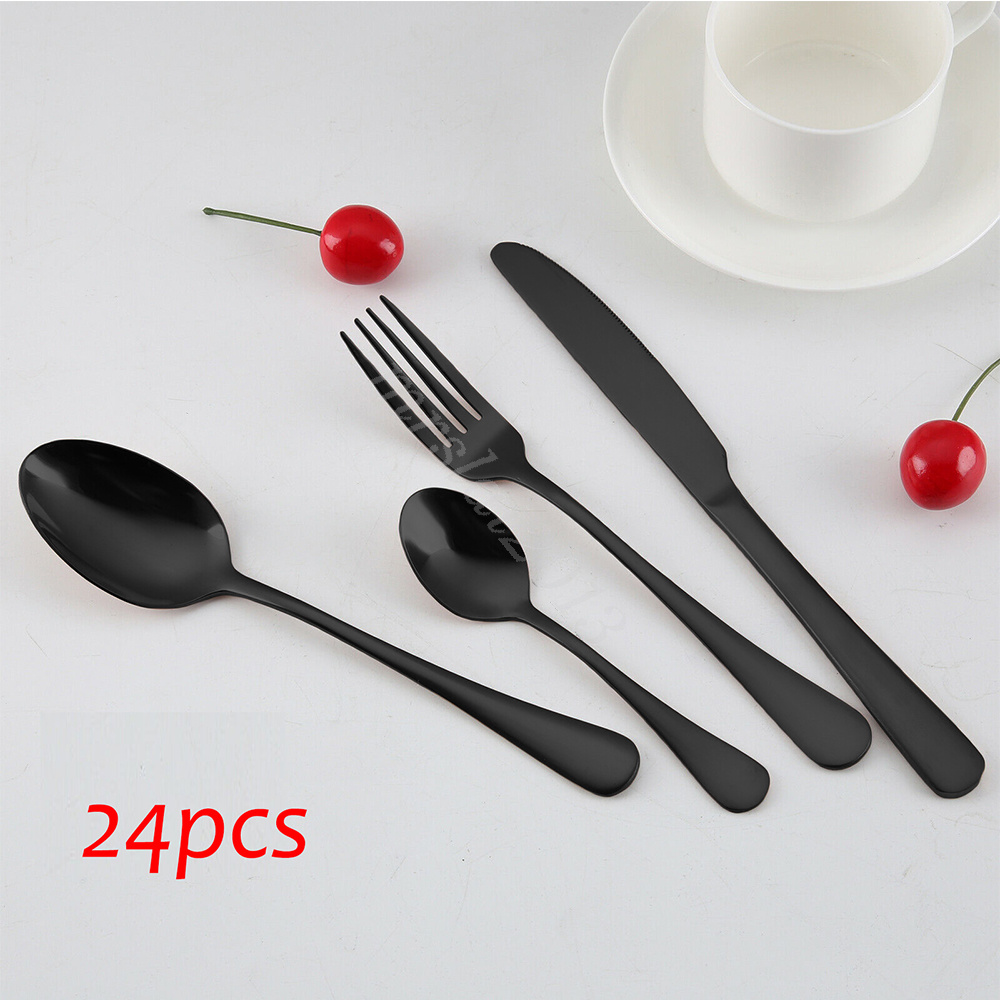 24 pcs cutlery set stainless steel cutlery in wooden box knife fork spoon sets - Picture 28 of 38