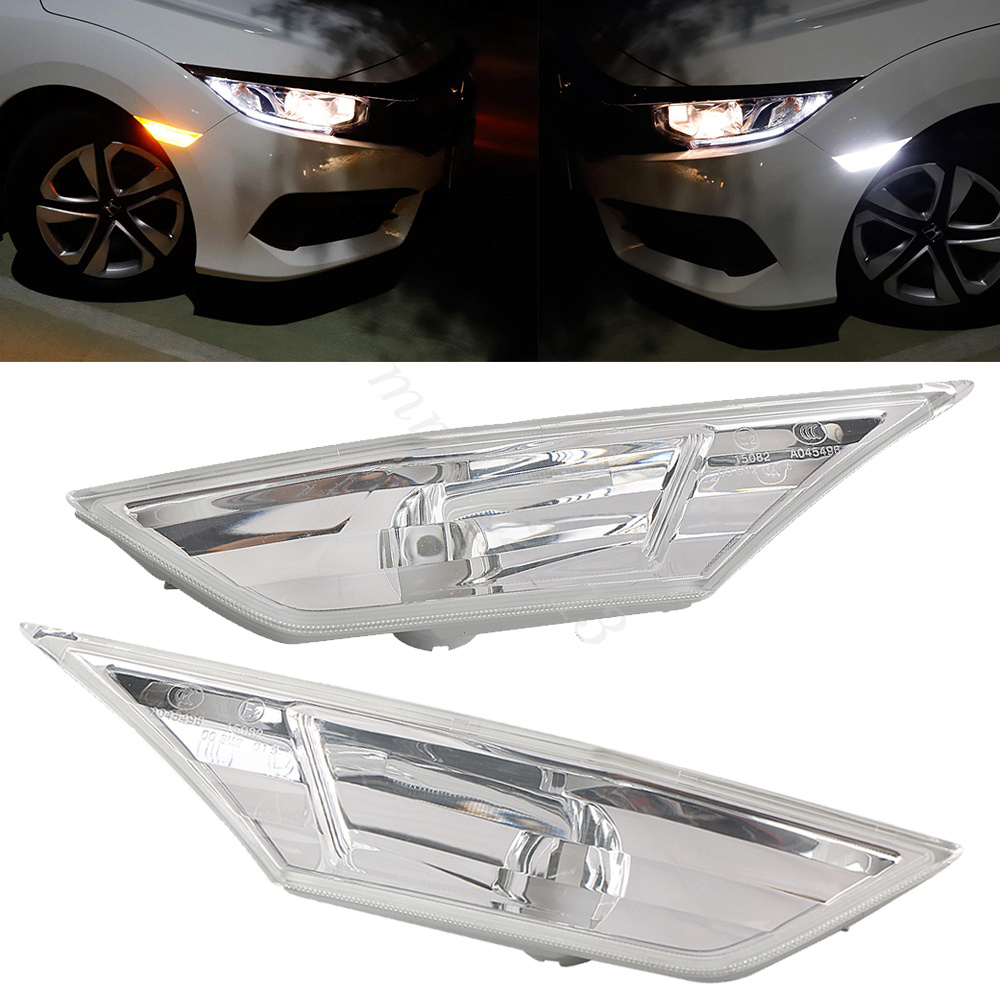 1 Pair Clear Front Side Marker Lights Without LED For Honda Civic 2016