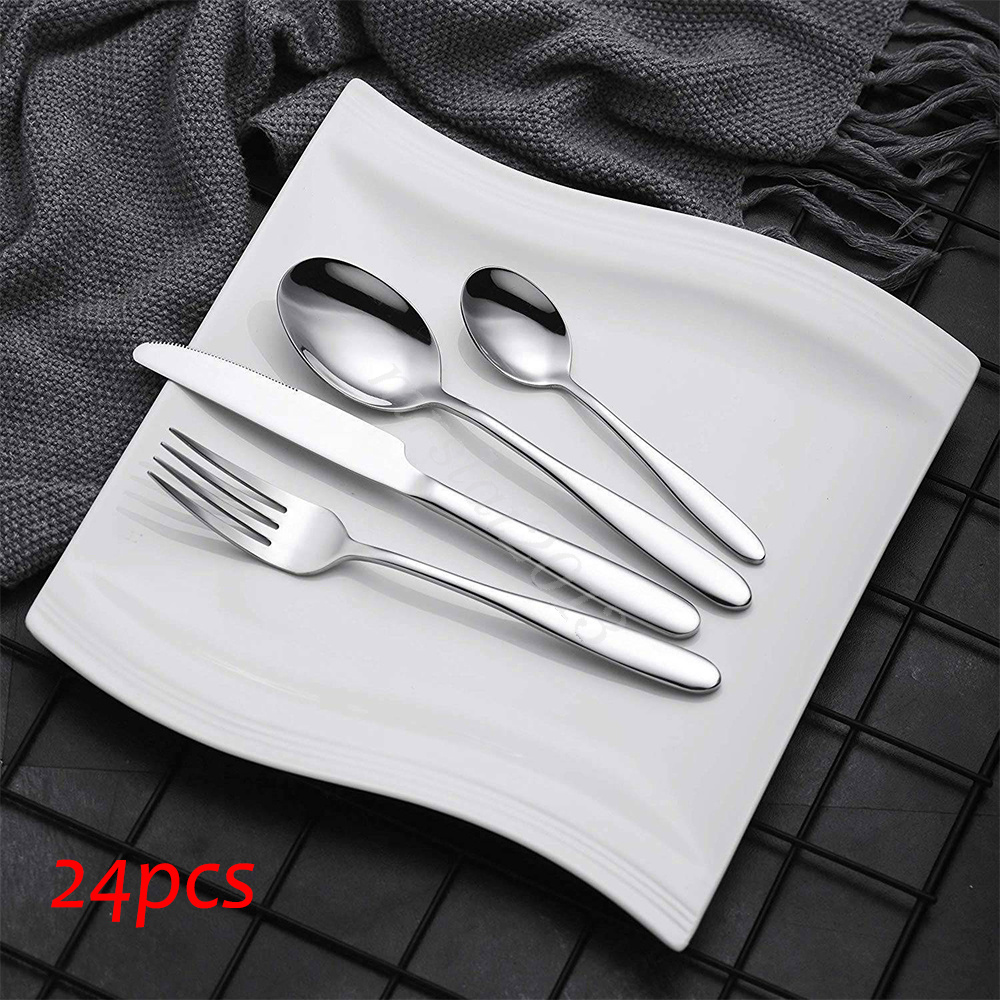24 pcs cutlery set stainless steel cutlery in wooden box knife fork spoon sets - Picture 13 of 38