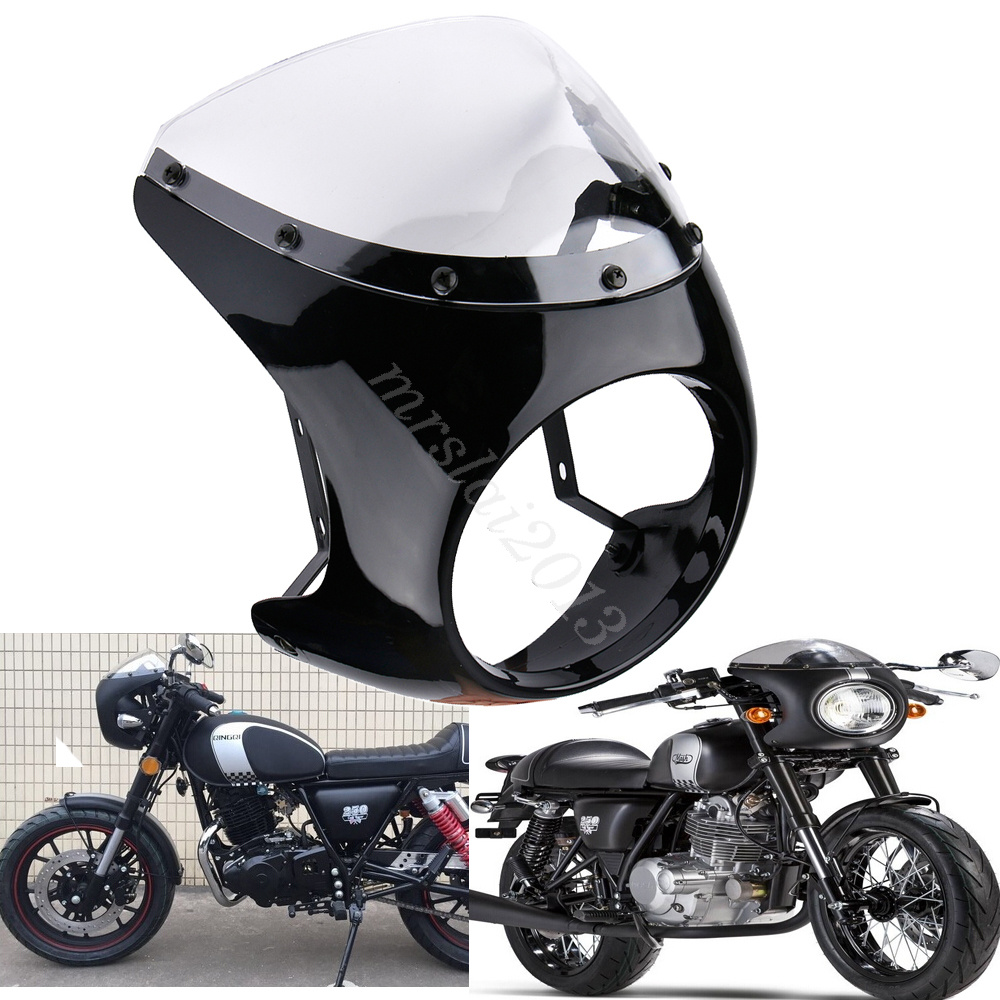 Universal Smoked Motorcycle Headlight Fairing Windshield - Fits 5-7" Round Headlights
