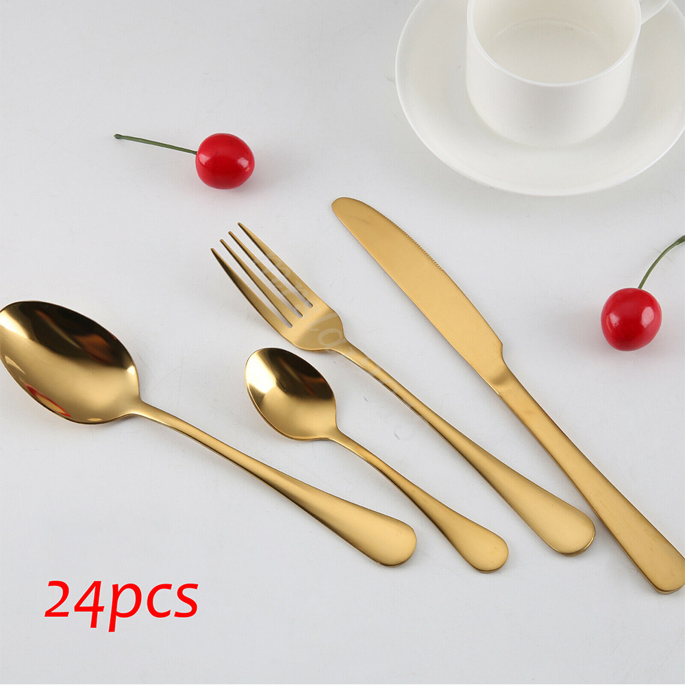 24 pcs cutlery set stainless steel cutlery in wooden box knife fork spoon sets - Picture 34 of 38