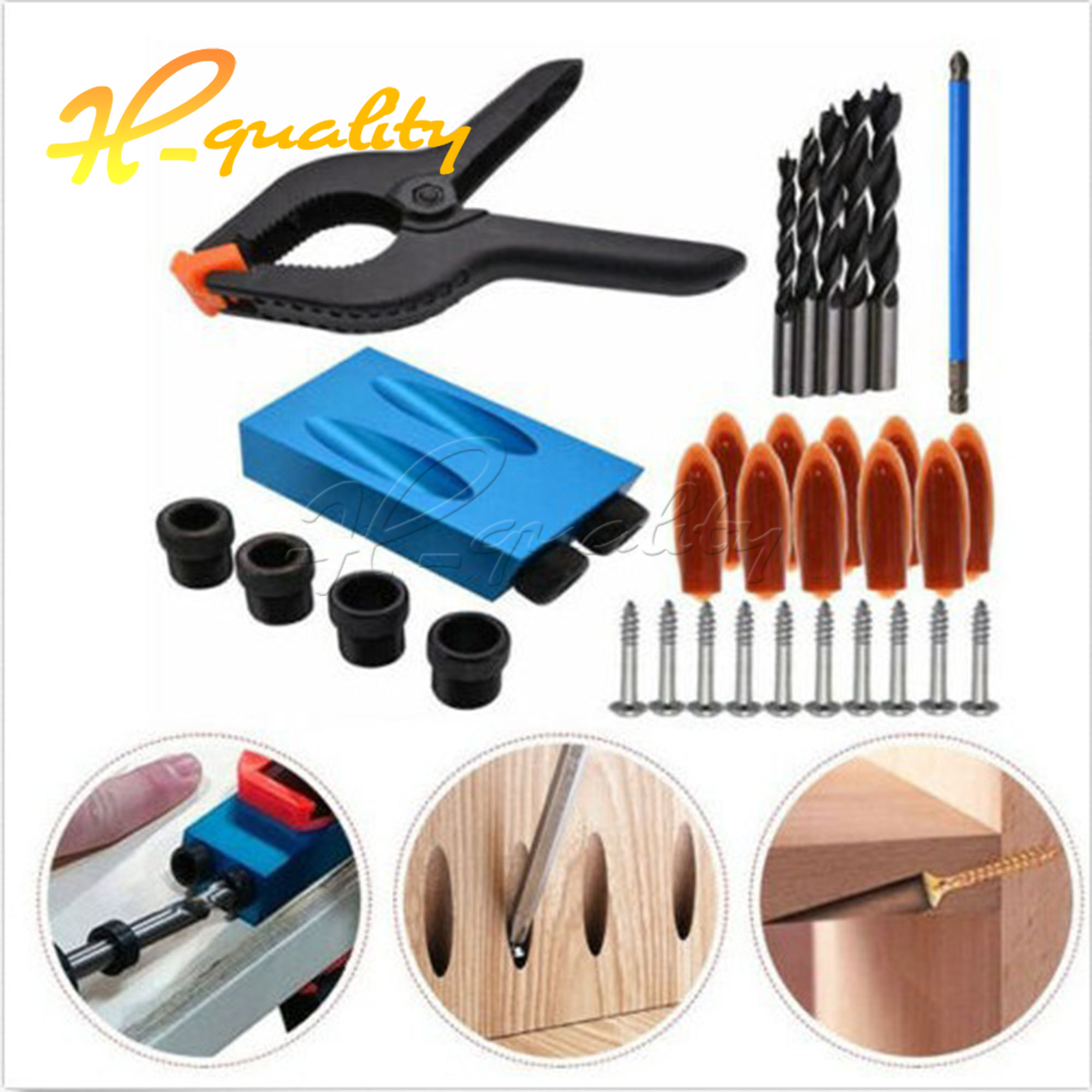 1 set Pocket Hole Screw Jig with Dowel Drill Set Carpenters Wood Joint Tool Kit - Picture 8 of 8
