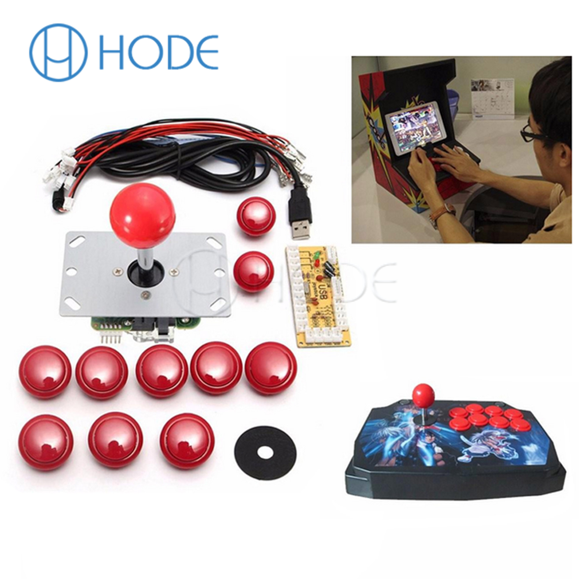 Arcade Game DIY Kit Joystick 10 x Push Button USB Encoder Board Black Color