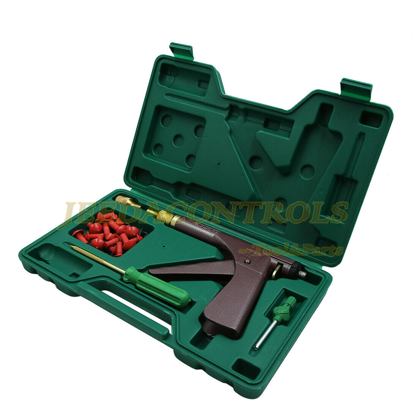 Tubeless Tire Puncture Repair Tool w/ Tire Mushroom Plugs Vacuum Gun