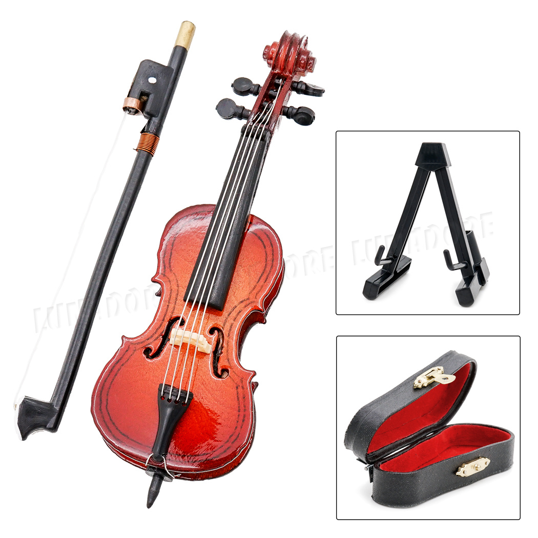 112 Miniature Wooden Cello & Bow Musical Instrument w/ Case & Holder