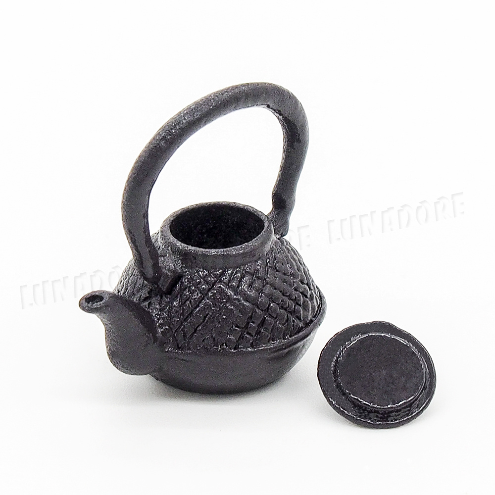 112 Metal Teapot w/ Lid Dollhouse Miniature Black Tea Set Toy