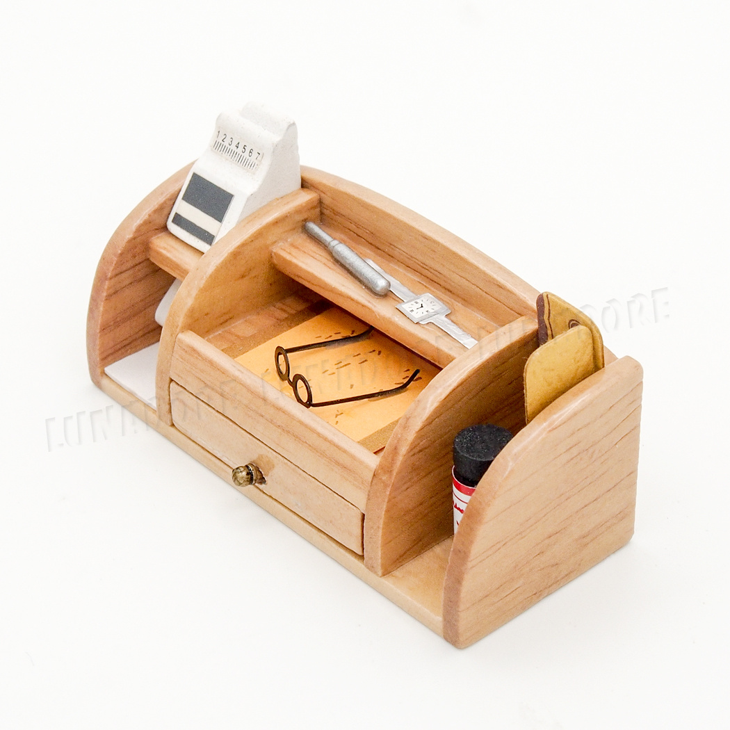 Mahogany Wood Desk Organiser Stationery Box Set Miniature Work Drawer Dollhouse